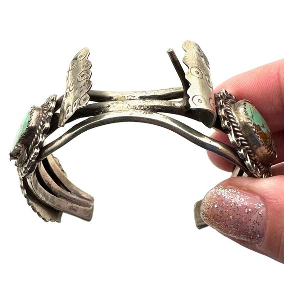 Vintage Native American Hallmarked Turquoise Bracelet Sterling Silver Watch Cuff - Picture 4 of 9